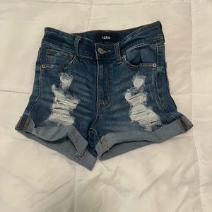 Aeropostale High Rise Midi Ripped Jean Shorts